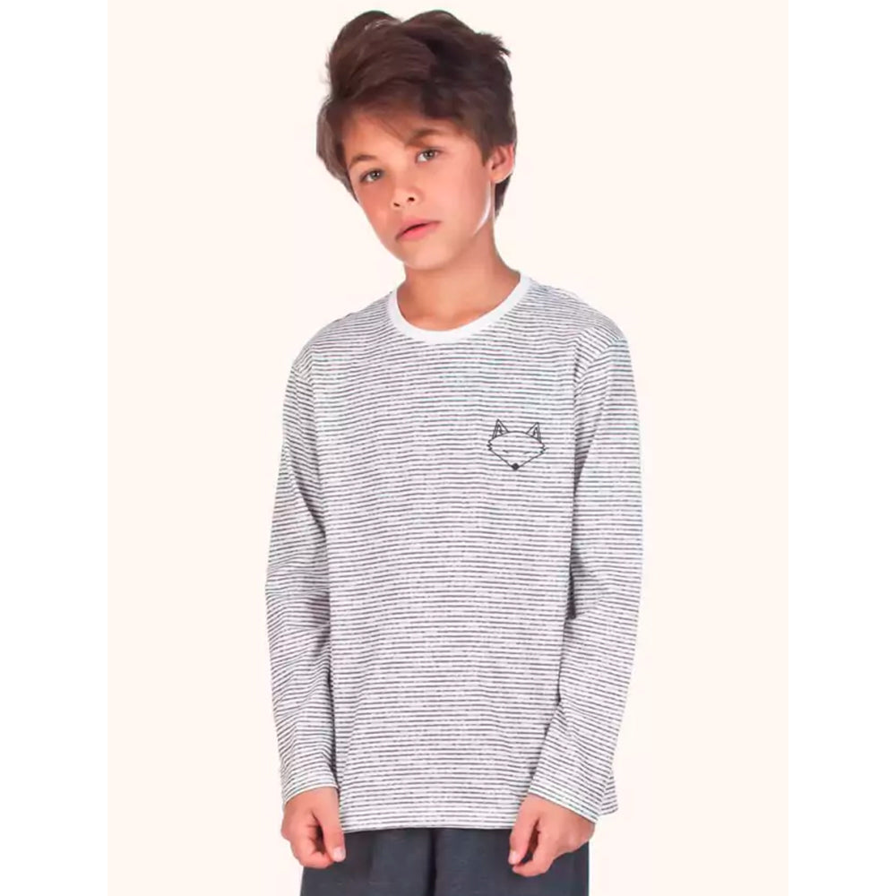 Pijama Manga Longa Com Estampa Menino MagiaMix- Listrado
