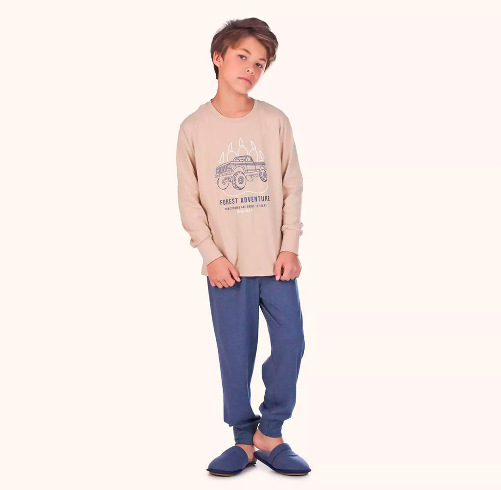 Pijama Manga Longa com Estampa Masculina Magiamix - Bege