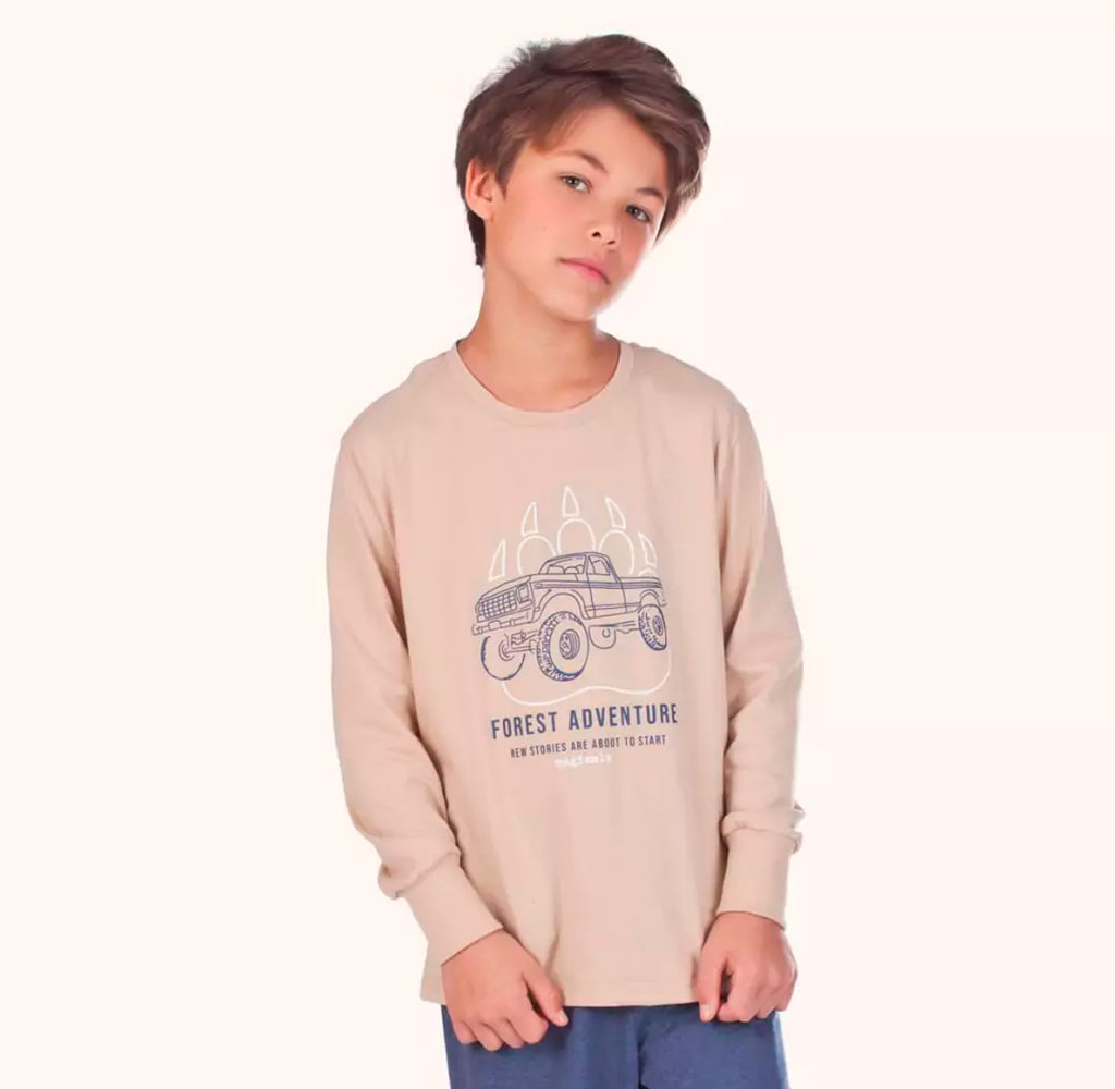 Pijama Manga Longa com Estampa Masculina Magiamix - Bege