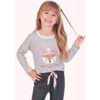Pijama Manga Longa Com Estampa Feminina MagiaMix- Branco e Cinza