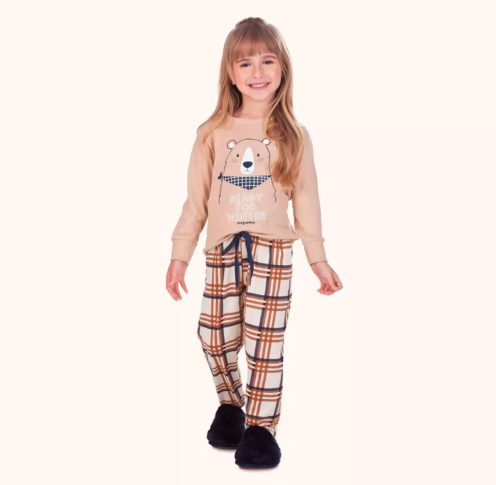 Pijama Manga Longa com Estampa Feminina Magiamix - Bege