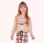 Pijama Manga Longa com Estampa Feminina Magiamix - Bege