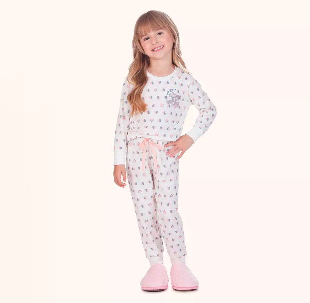 Pijama Manga Longa com Estampa Feminina Magiamix – Marfim