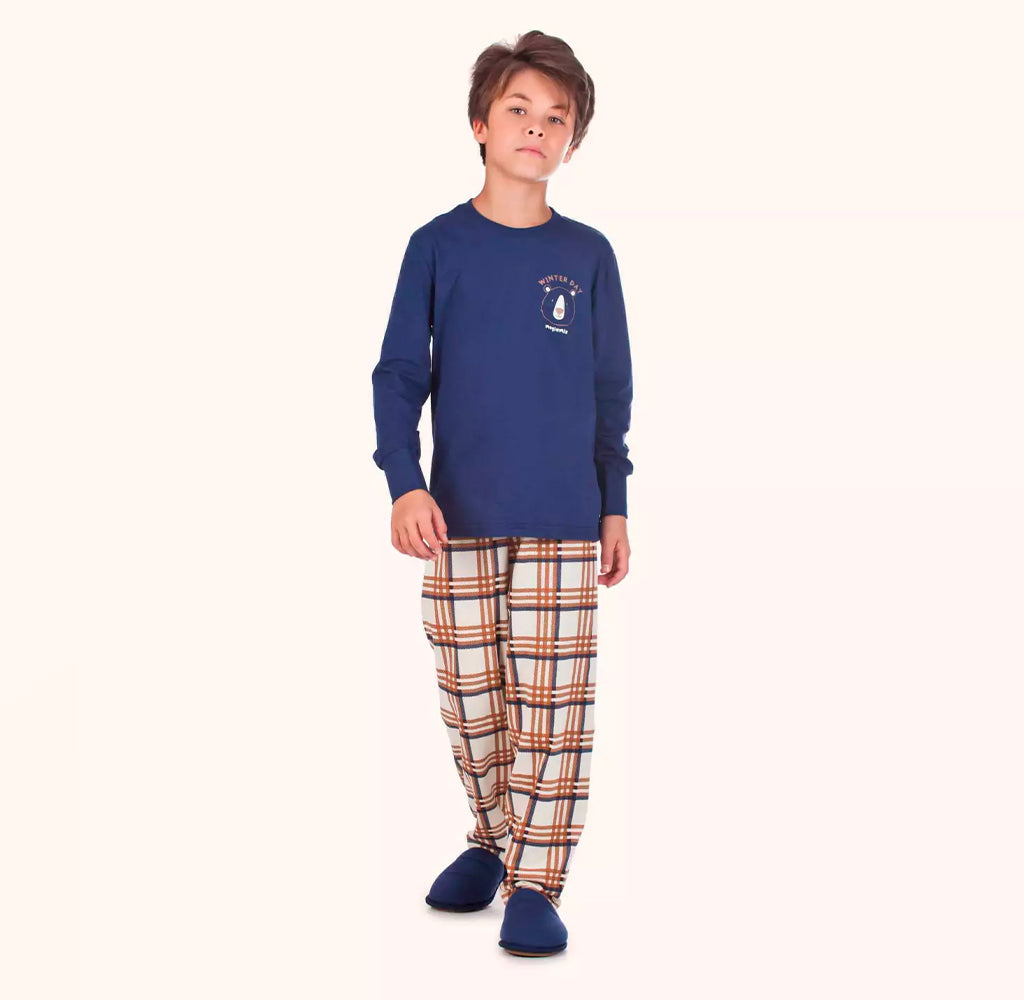 Pijama Manga Longa com Estampa Masculina Magiamix - Azul Marinho
