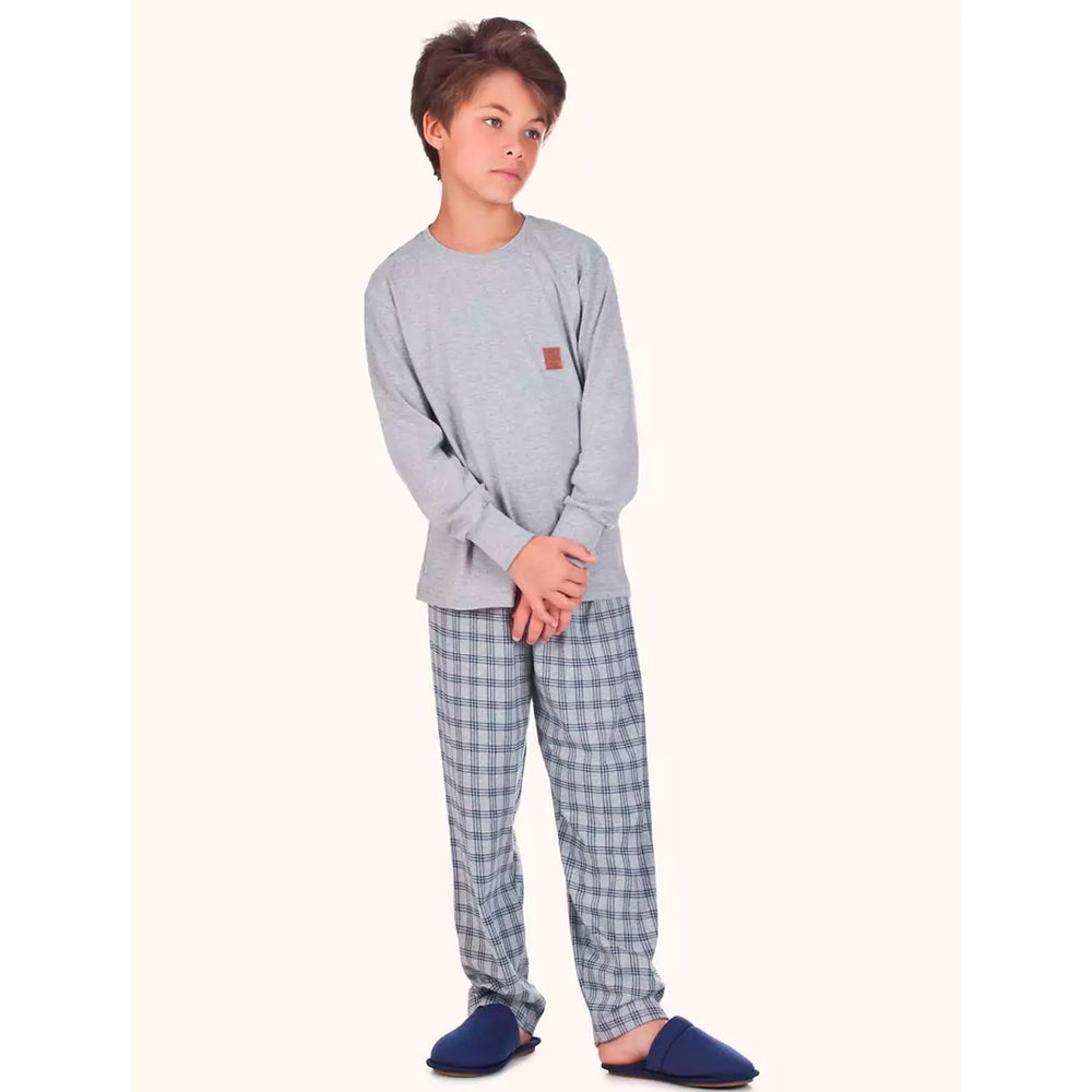 Pijama Manga Longa Com Estampa Menino MagiaMix- Cinza