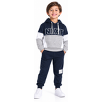 Conjunto Moletom Blusão com Capuz e Calça Infantil Menino TMX Kids&Teens - Preto, Cinza Mescla e Off-White