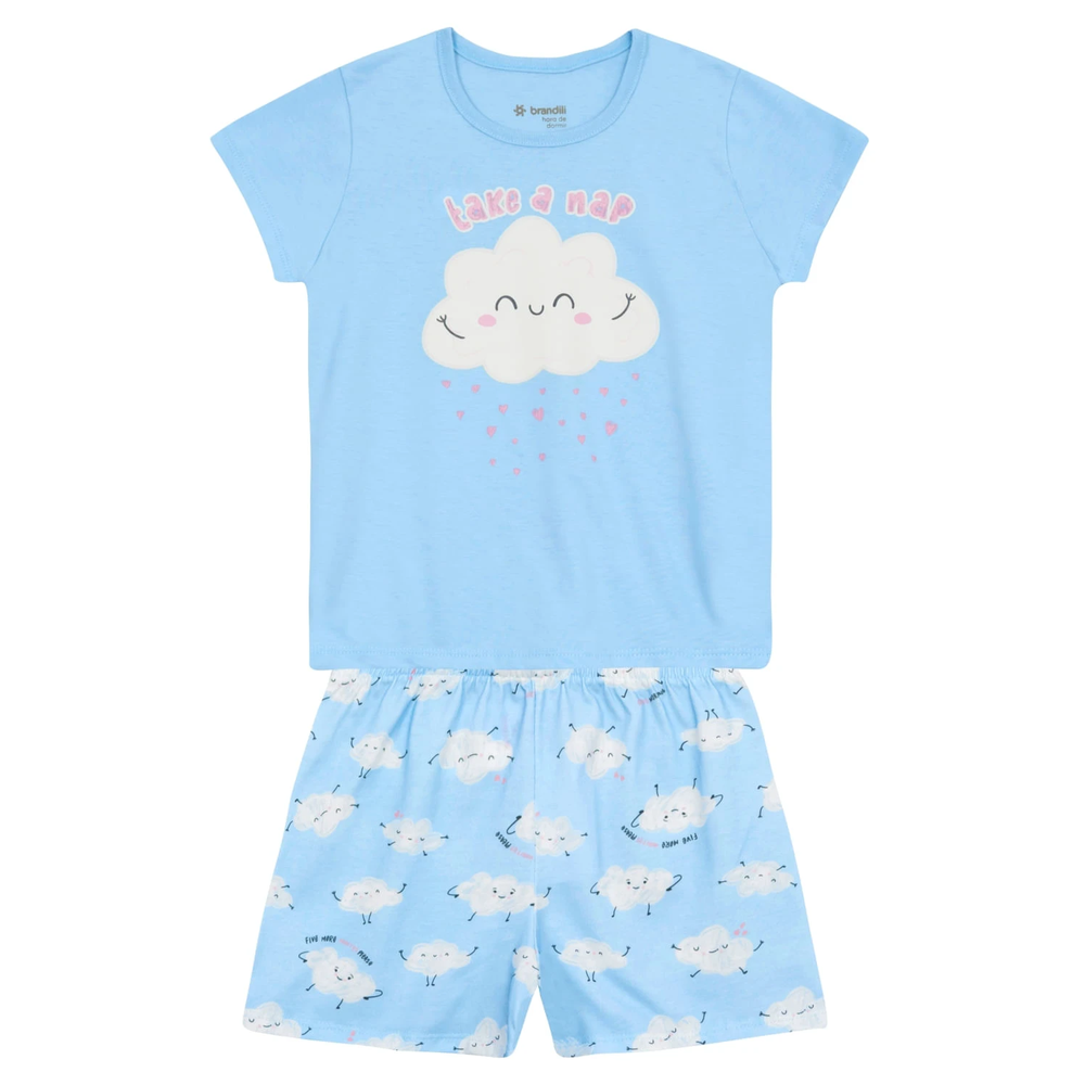 Pijama Blusa e Shorts Infantil Take a Nap Brilha no Escuro Feminino Brandili - Azul