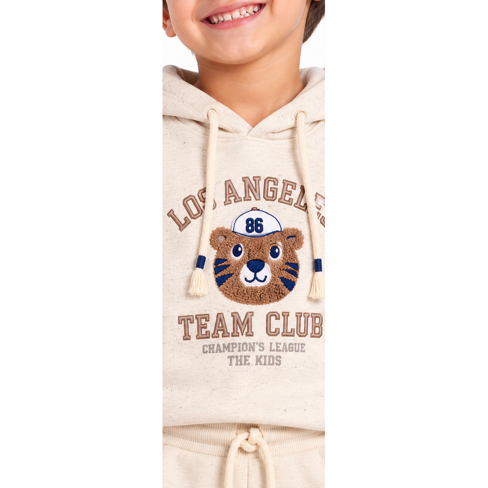 Conjunto Moletom Blusão com Capuz e Calça Infantil Menino TMX Kids&Teens - Linho/Bege