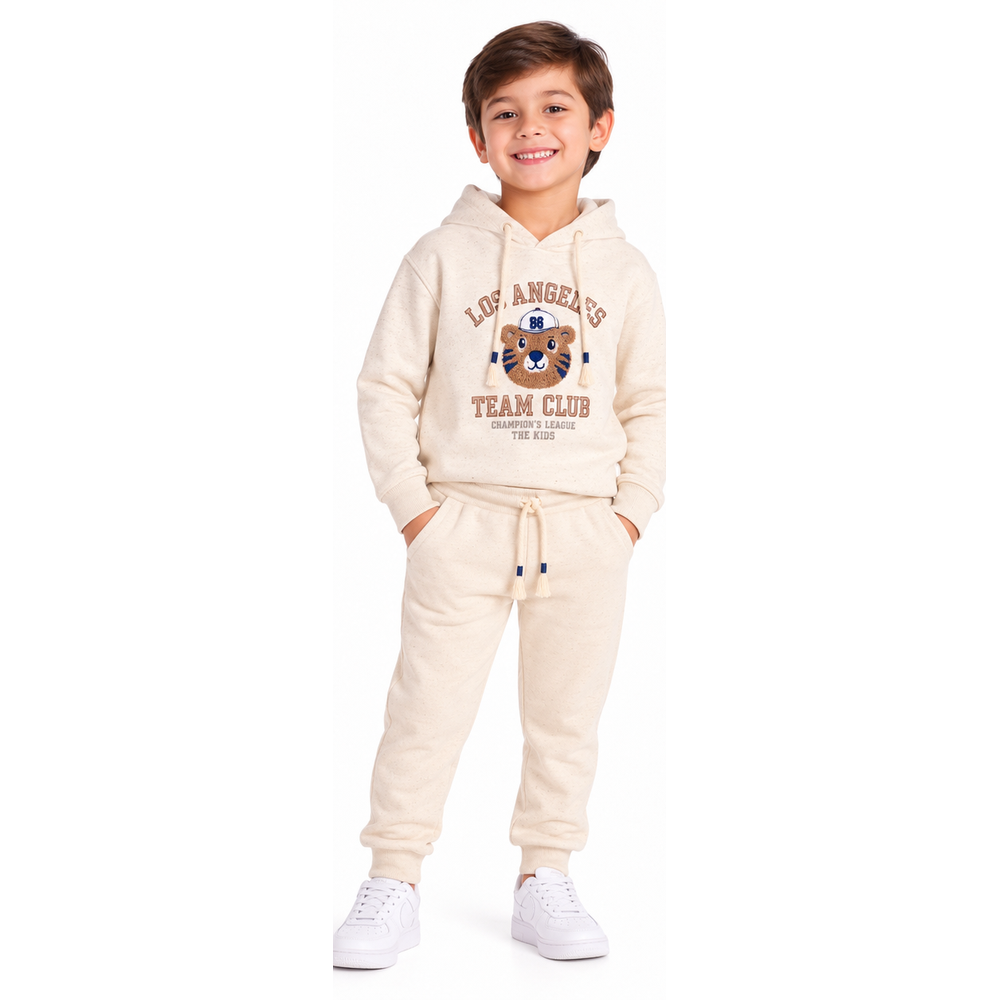 Conjunto Moletom Blusão com Capuz e Calça Infantil Menino TMX Kids&Teens - Linho/Bege