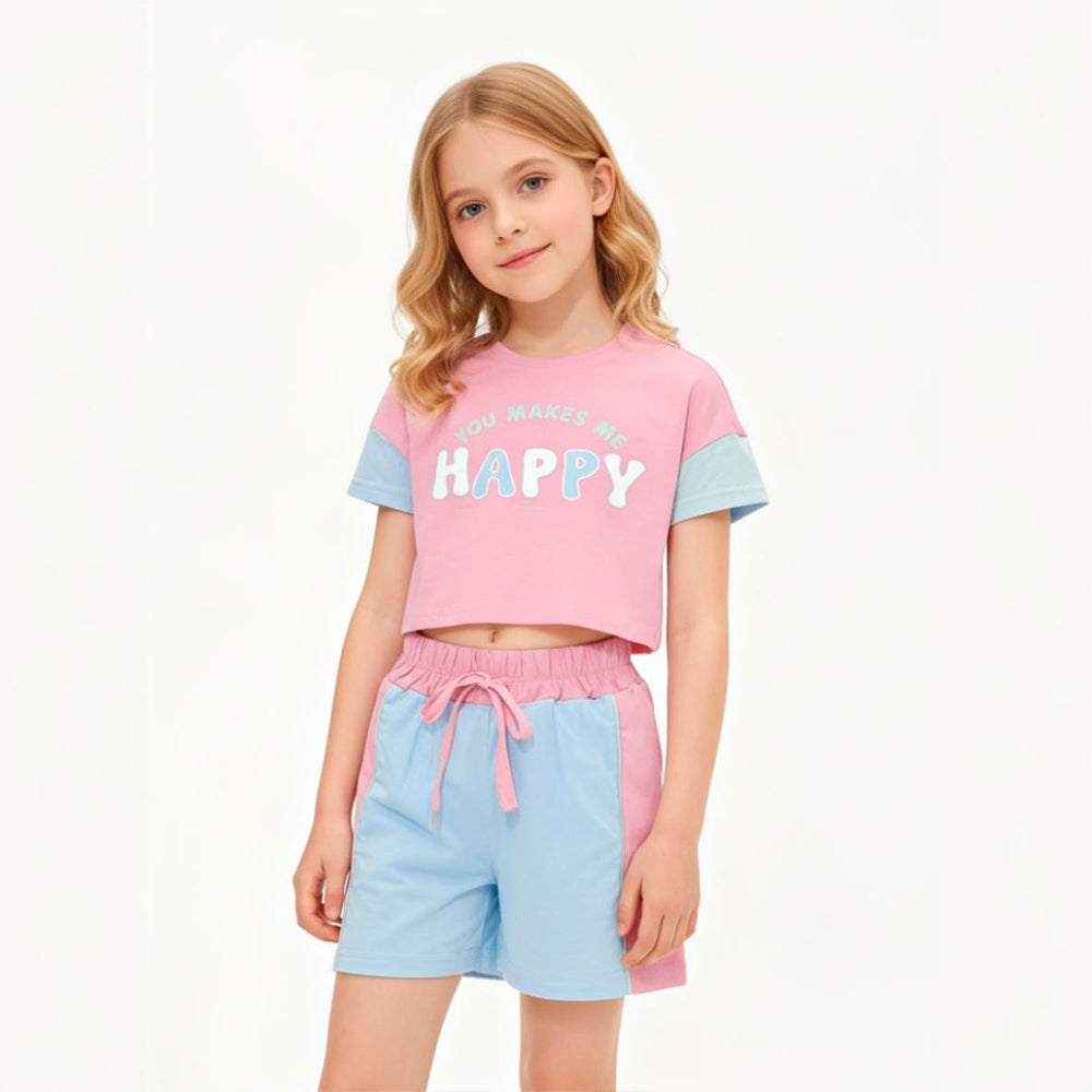 Pijama Camiseta Manga Curta e Shorts Magia Mix You Make Me Happy Feminino - Rosa