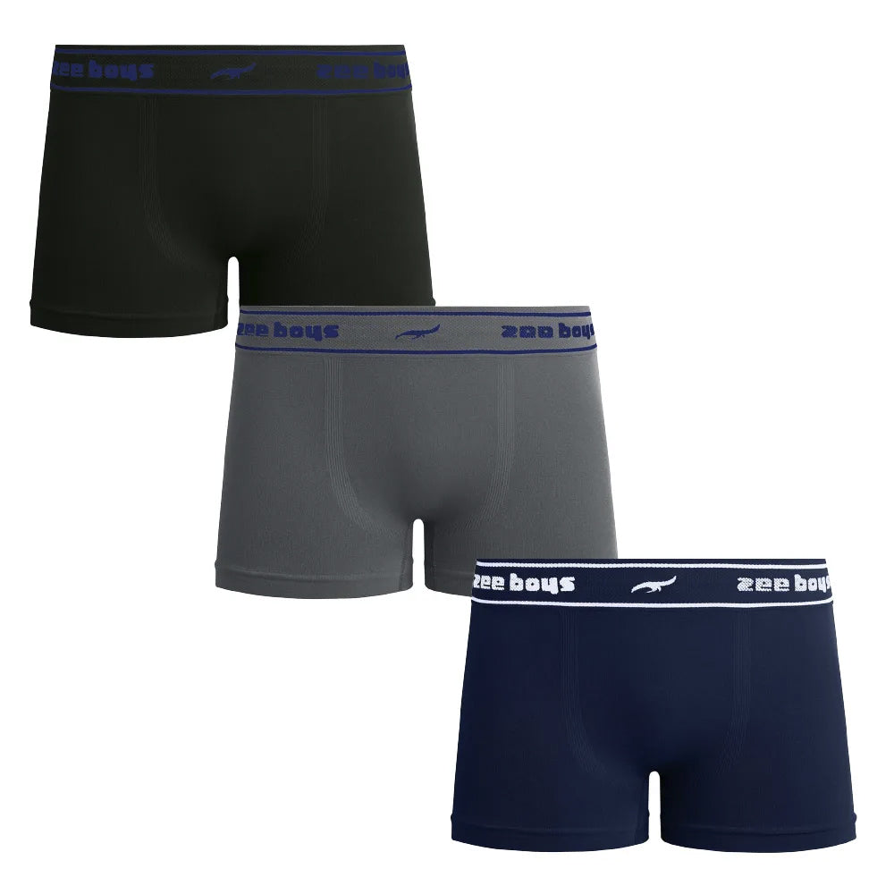 Kit 3 Peças Cueca Boxer Sem Costura Infantil Zee Rucci – Azul/Cinza/Preto