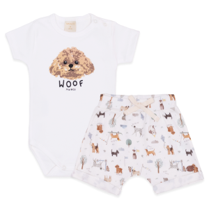 Conjunto Body Manga Curta e Shorts Barra Virada Masculino – Cachorrinho no Parque