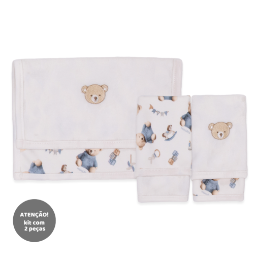 Kit de 2 Toalhas de Boca Ursinho Suedine com Forro Atoalhado Masculino - Brinquedos