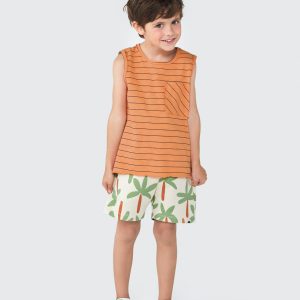 Camiseta Regata Laranja Listras com Bolso Hering - Masculina