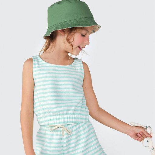 Regata Cropped com Elástico Listrada Azul Hering - Feminina