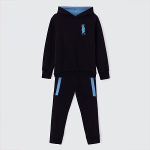 Conjunto Blusão com Capuz e Calça Preto e Azul Hering - Masculino