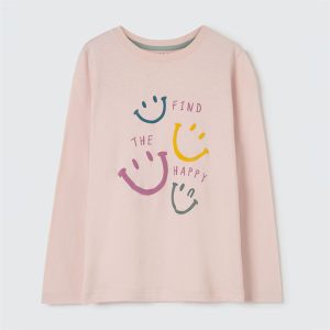 Camiseta Manga Longa Find The Happy Rosa Hering - Feminina