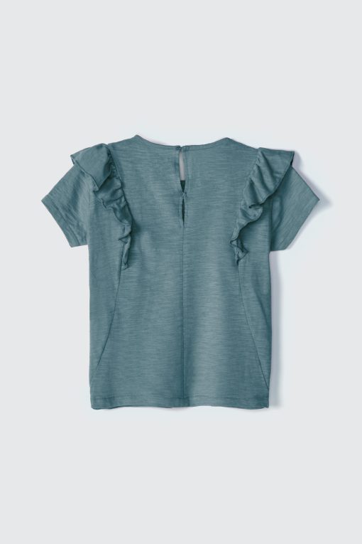 Blusa Manga Curta Babados Verde Hering - Feminino - Imagem 2