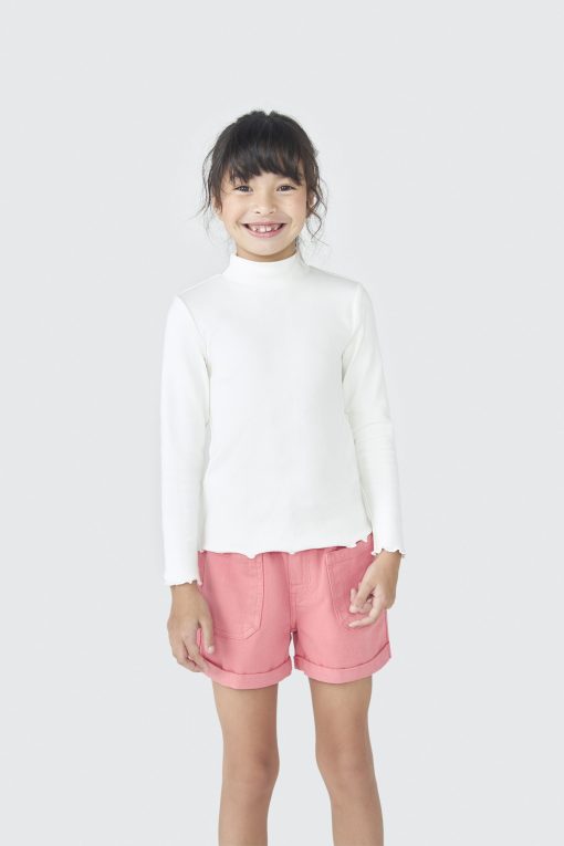 Camiseta Manga Longa Gola Alta Ribana Branca Hering - Feminina