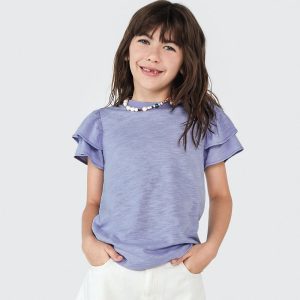 Blusa Lilás Manga Curta com Babado Hering - Feminino