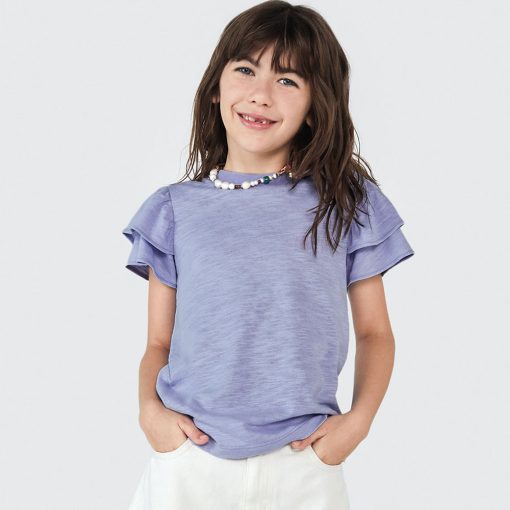 Blusa Lilás Manga Curta com Babado Hering - Feminino