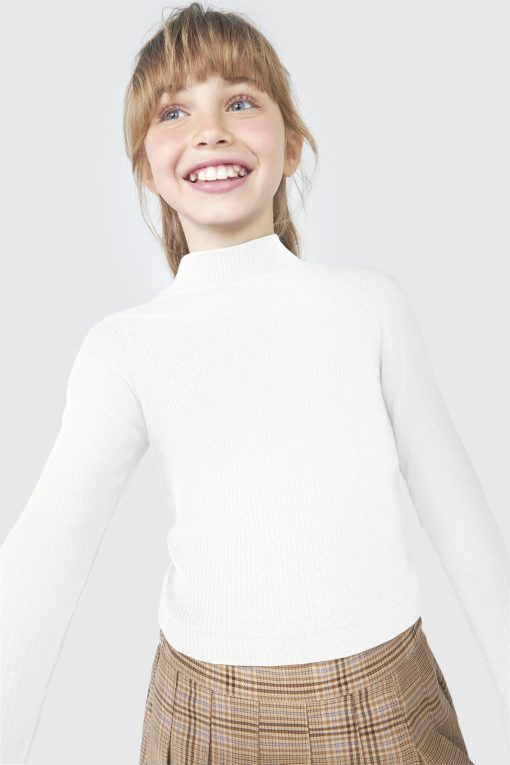 Blusa Manga Longa Gola Alta Cropped Off White Hering - Feminina - Imagem 2