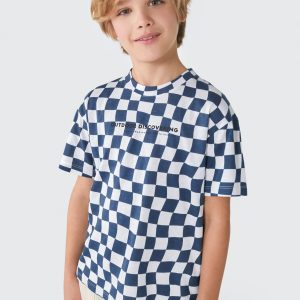 Camiseta Manga Curta Quadriculada Azul Hering - Masculina