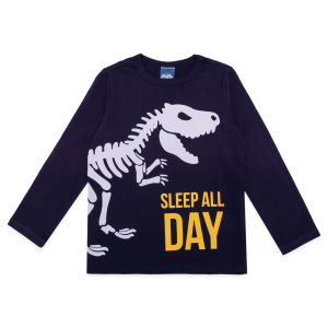 Camiseta Manga Longa Dinossauro Sleep All Day Marinho - Masculina Bygus