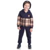 Conjunto Casaco Flanela com Capuz e Calça Moletom Marinho Xadrez Randa Mundu - Masculino
