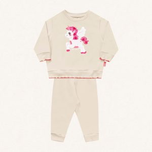 Conjunto Moletom Blusa e Calça Peluciado Unicórnio Just Believe Baunilha Fakini - Feminino
