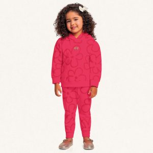 Conjunto Moletom Jaqueta e Calça Peluciado Flores Fakini - Feminino