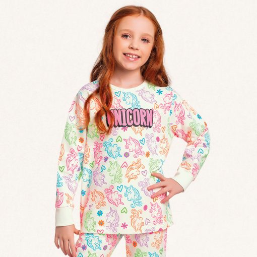 Conjunto Pijama Moletom Peluciado Unicórnio Fakini - Feminino - Imagem 3