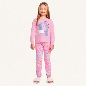 Conjunto Pijama Manga Longa Unicórnio Fakini - Feminino