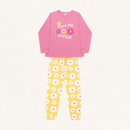 Conjunto Pijama Peluciado Blusão e Calça Moletom Bem Me Quer Rosa Fakini - Feminino - Imagem 4