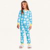 Conjunto Pijama Manga Longa Malha Flores Azul Fakini - Feminino