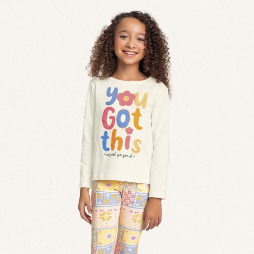 Conjunto Camiseta Manga Longa e Legging You Got This Marfim Fakini – Feminino - Imagem 2