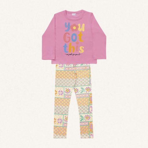 Conjunto Camiseta Manga Longa e Legging You Got This Rosa Fakini - Feminino