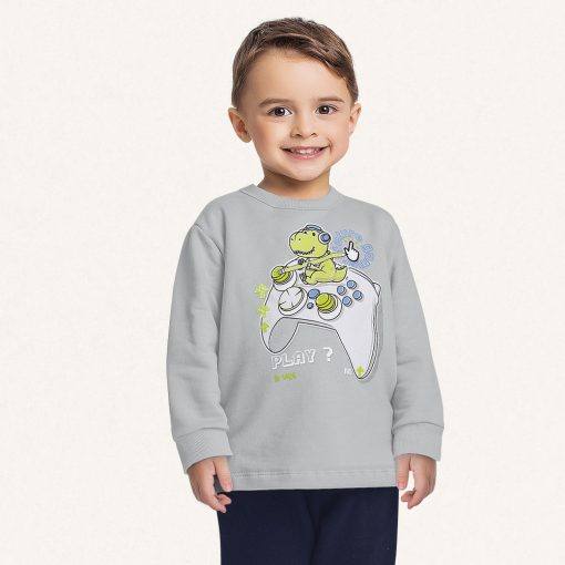 Conjunto Moletom Play Dino Cinza Fakini – Masculino - Imagem 2