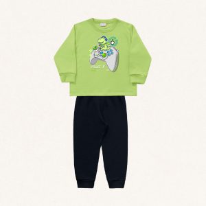 Conjunto Moletom Play Dino Verde Fakini - Masculino