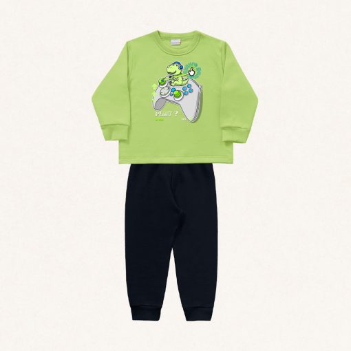 Conjunto Moletom Play Dino Verde Fakini - Masculino