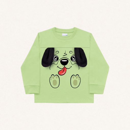 Camiseta Manga Longa Malha Verde Cachorrinho Fakini - Masculina - Imagem 4