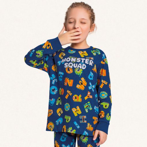 Conjunto Pijama Malha Manga Longa Estampado Monster Squad Azul Fakini - Masculinho - Imagem 2