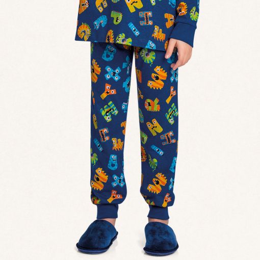 Conjunto Pijama Malha Manga Longa Estampado Monster Squad Azul Fakini - Masculinho - Imagem 3
