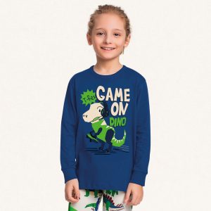 Alternative view of Conjunto Pijama Malha Manga Longa Estampado Game On Dino Azul Fakini – Masculino