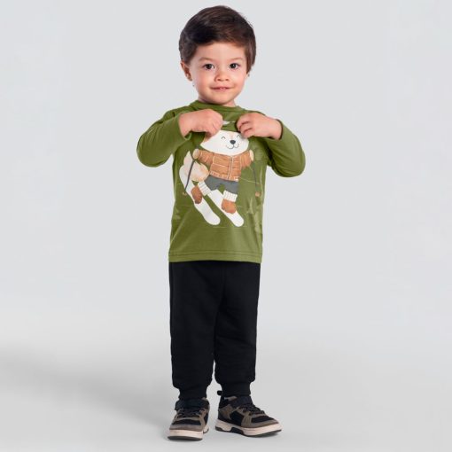Conjunto Camiseta Manga Longa e Calça Moletinho Verde Brandili - Masculino - Imagem 2