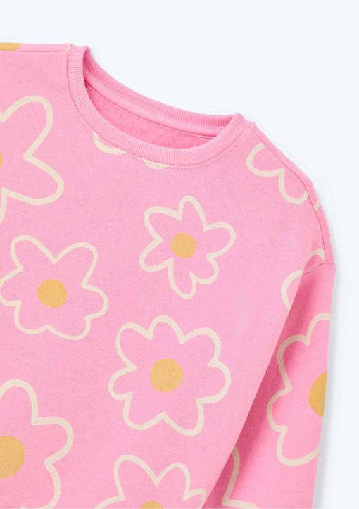 Conjunto Blusão Moletom e Calça Legging Rosa Flores Hering - Feminino - Imagem 2