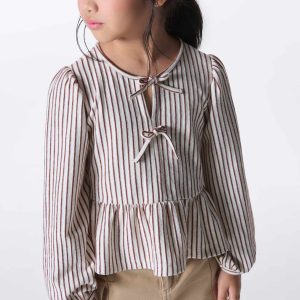 Alternative view of Blusinha Bata Manga Longa Listrada Marrom Hering - Feminina