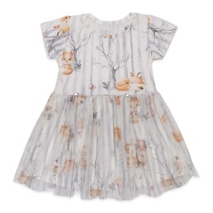 Vestido Estampado Raposinha Malha e Tule Kiki Xodó - Feminino