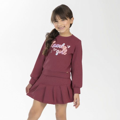 Conjunto Blusa Manga Longa e Saia Bordado Lovely Girl Cativa - Feminino - Imagem 3