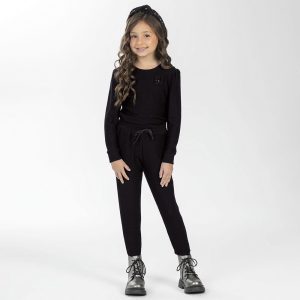 Alternative view of Conjunto Blusa Manga Longa e Calça Canelado Cotelê Aplique Flor Cativa - Feminino